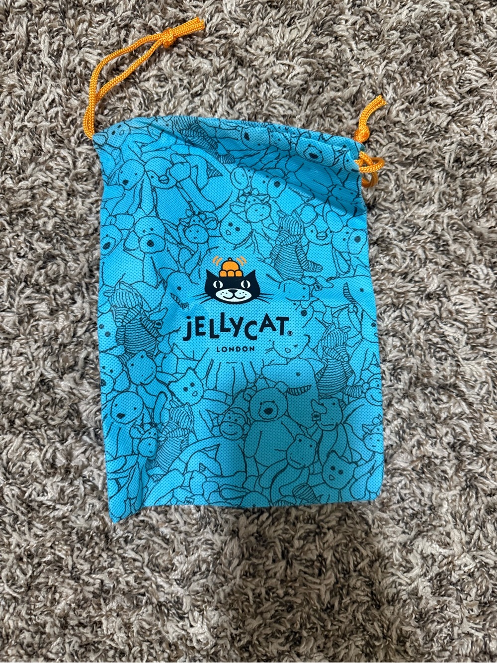 Jellycat Turquoise Toy Drawstring Pouch with Orange Cords